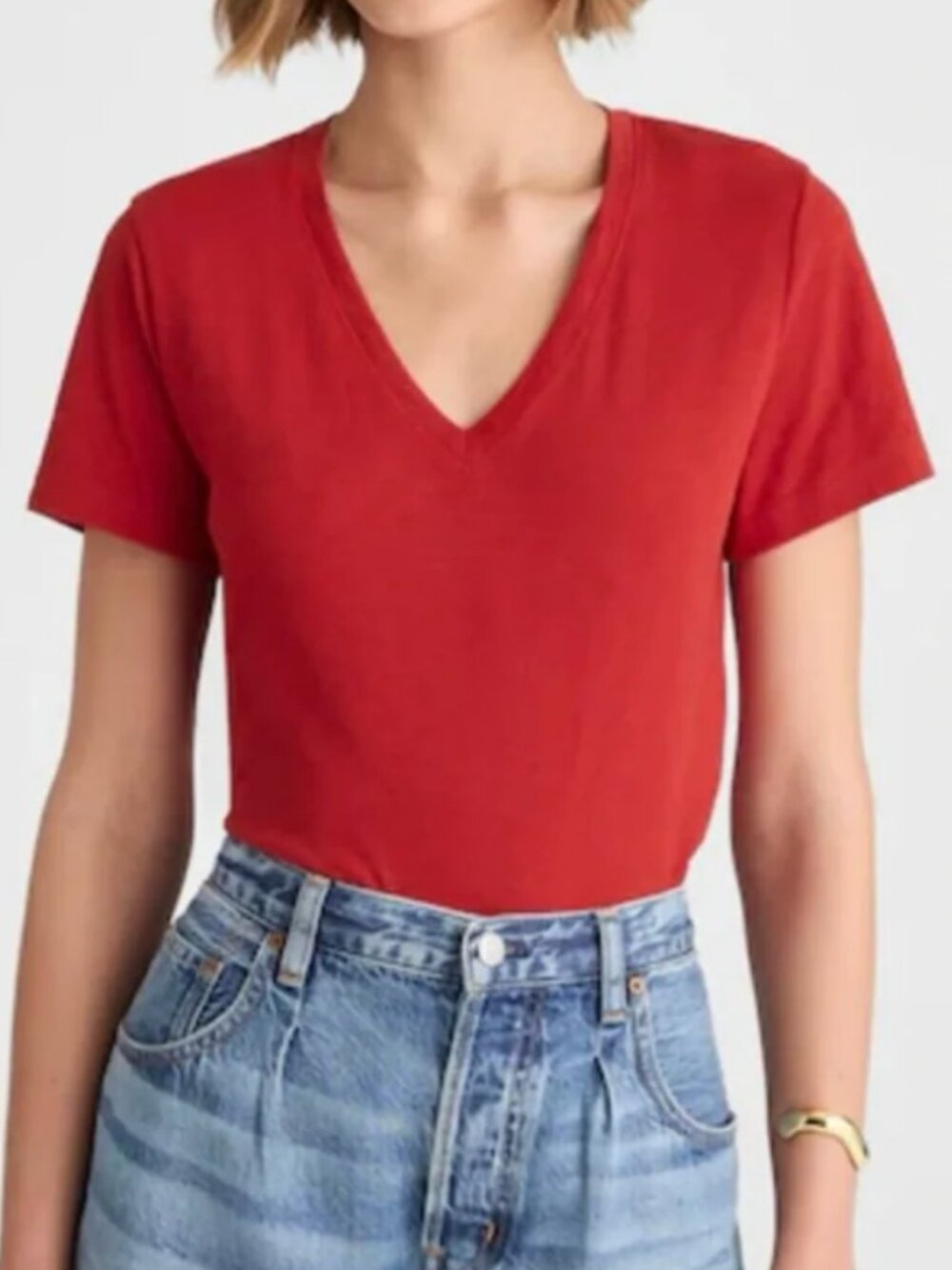 Madewell | NWT Red V-Neck T-Shirt The Easy Tee Soft Slub Short Sleeve Small